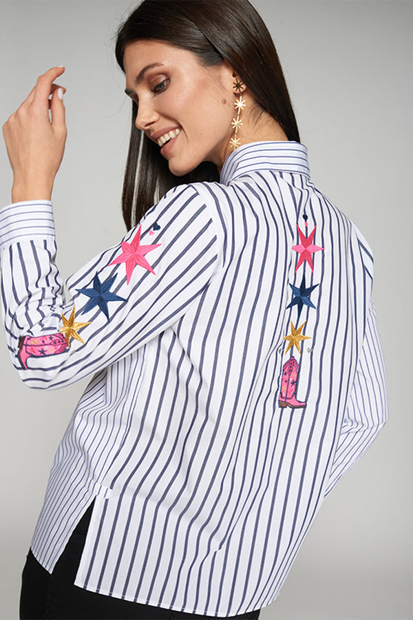 NADINE STRIPED EMBROIDERED BLOUSE