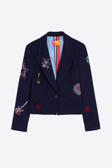 KIMMY STRASS NAVY BLUE KNIT CROP BLAZER