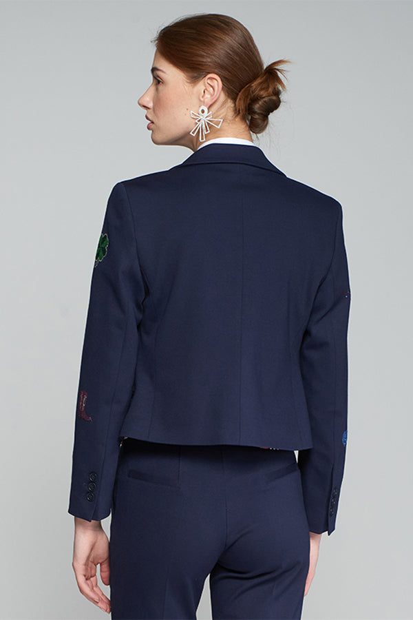 KIMMY STRASS NAVY BLUE KNIT CROP BLAZER