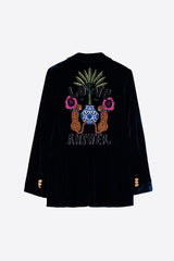 SOPHIA EMBROIDERED BLUE VELVET JACKET