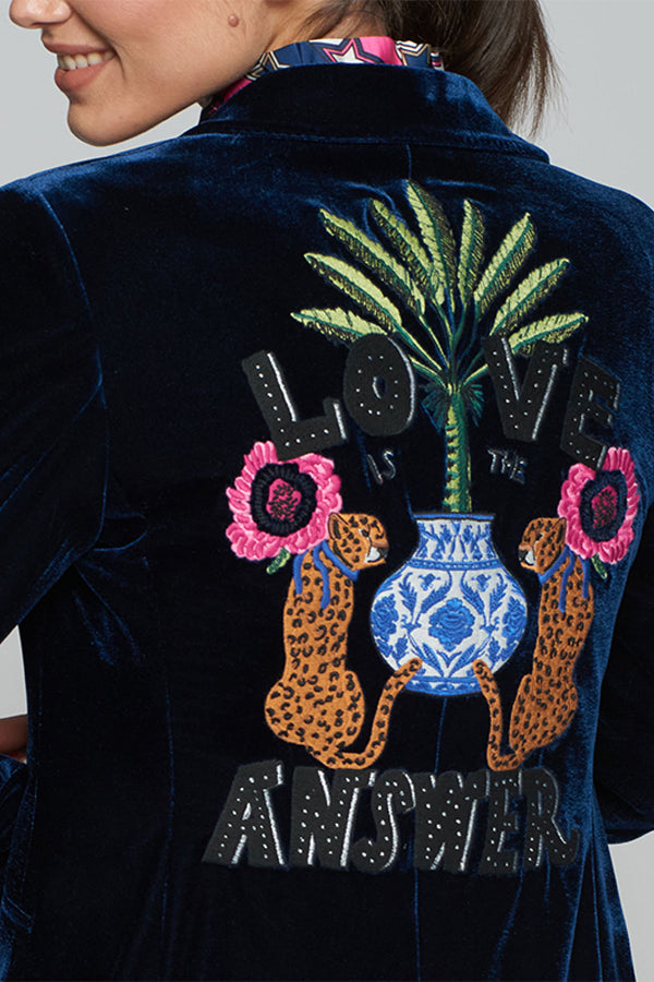 SOPHIA EMBROIDERED BLUE VELVET JACKET