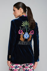 SOPHIA EMBROIDERED BLUE VELVET JACKET