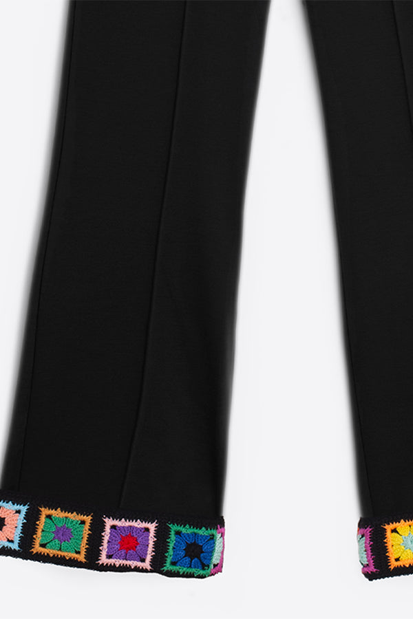 CAROLE BLACK EMBROIDERED HEM TROUSERS