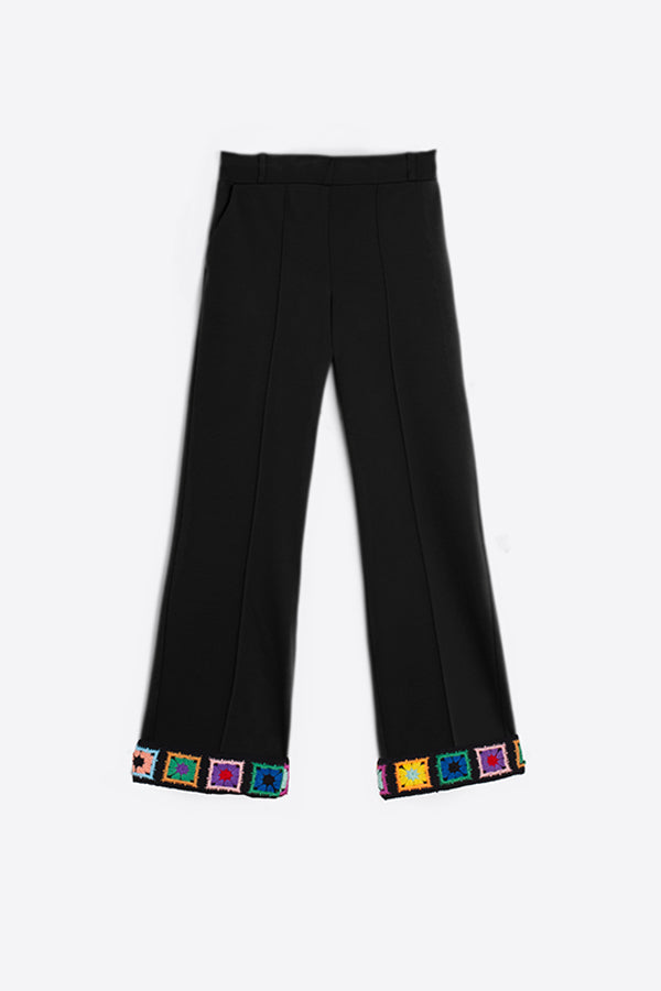 CAROLE BLACK EMBROIDERED HEM TROUSERS