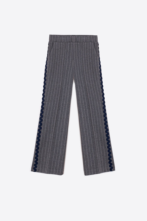 CAROLE GREY PINSTRIPE KNIT TROUSERS