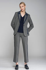 CAROLE GREY PINSTRIPE KNIT TROUSERS