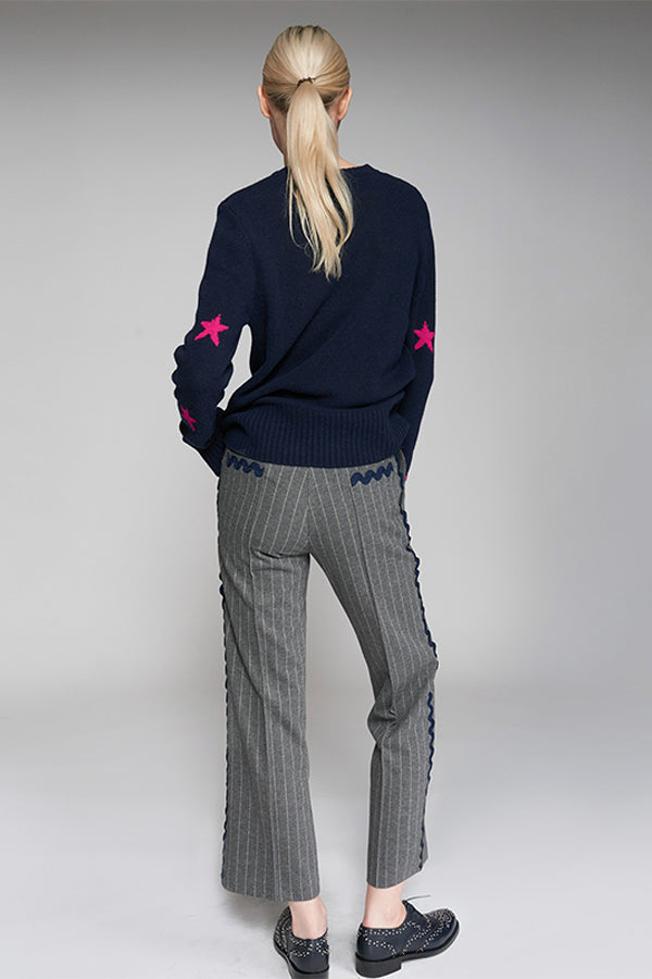 CAROLE GREY PINSTRIPE KNIT TROUSERS