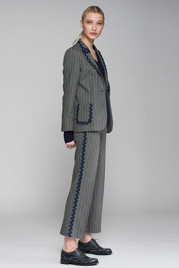 CAROLE GREY PINSTRIPE KNIT TROUSERS