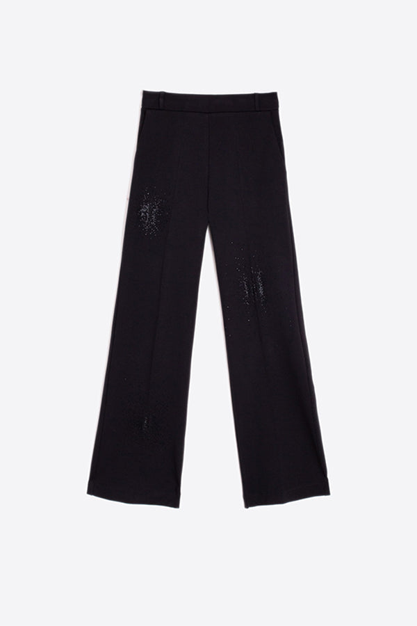 MARTINA BLACK STRASS STRETCH KNITTED TROUSERS