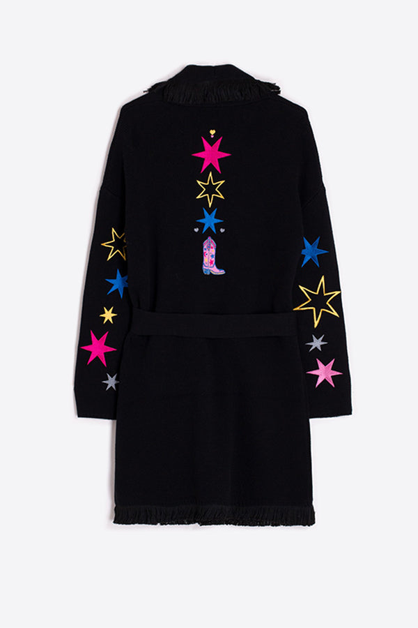 BEATRIZ BLACK EMBROIDERED KNITTED CARDIGAN