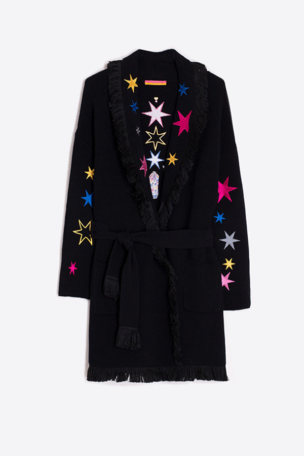 BEATRIZ BLACK EMBROIDERED KNITTED CARDIGAN