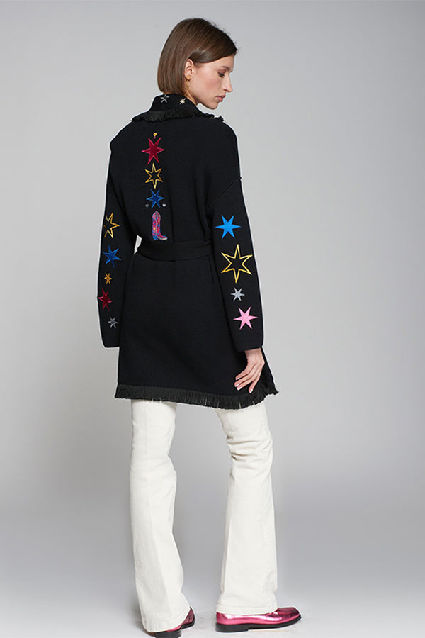 BEATRIZ BLACK EMBROIDERED KNITTED CARDIGAN