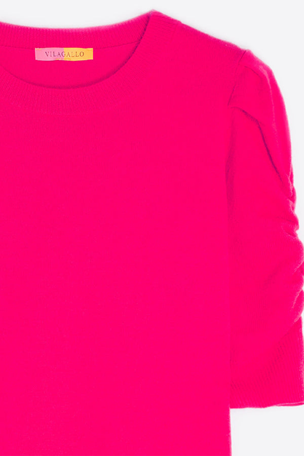 FUSCHIA PUFFED SLEEVE SWEATER