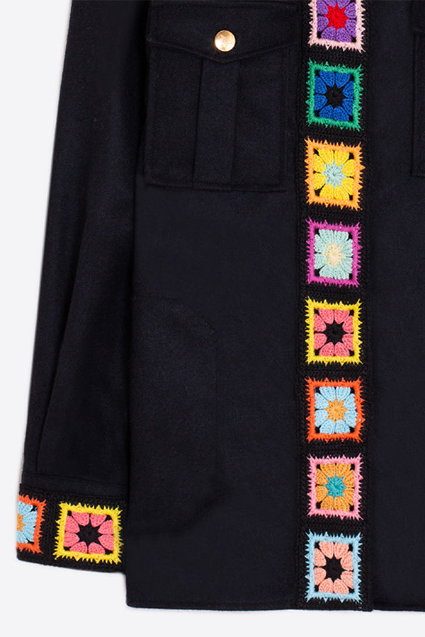 FEDERICA BLACK EMBROIDERED BUTTONED JACKET