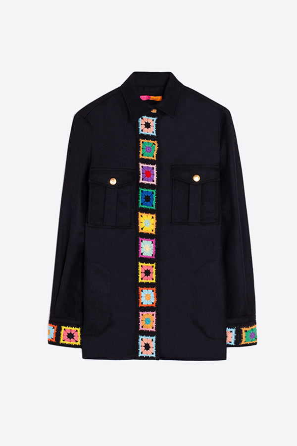 FEDERICA BLACK EMBROIDERED BUTTONED JACKET