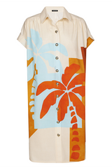 ORANGE PRINT STRAIGHT SHIRT DRESS