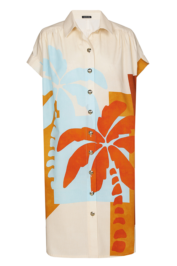 ORANGE PRINT STRAIGHT SHIRT DRESS