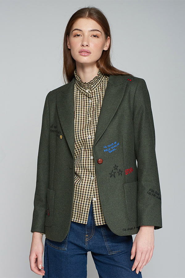 HILLARY EMBROIDERED GREEN BLAZER