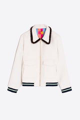 WHITE WOOL BOMBER JACKET