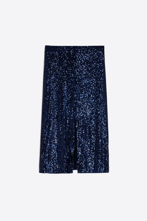 ALYONA BLUE SEQUINED MIDI SKIRT