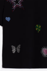 AMALIA BLACK KNIT STRASS T-SHIRT