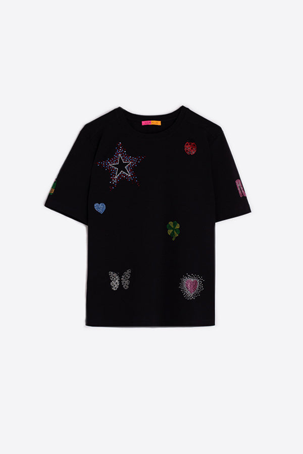 AMALIA BLACK KNIT STRASS T-SHIRT