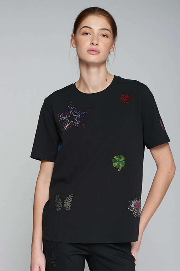 AMALIA BLACK KNIT STRASS T-SHIRT