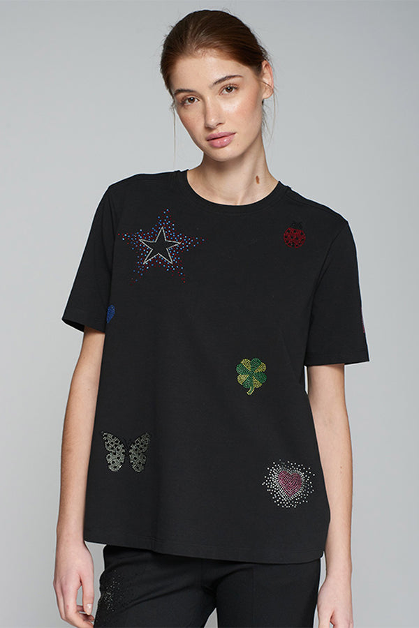 AMALIA BLACK KNIT STRASS T-SHIRT