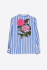 GENNY FLOWER EMBROIDERY BLUE BLOUSE