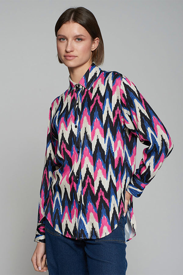 DONIA HERRINGBONE IKAT PRINT SHIRT