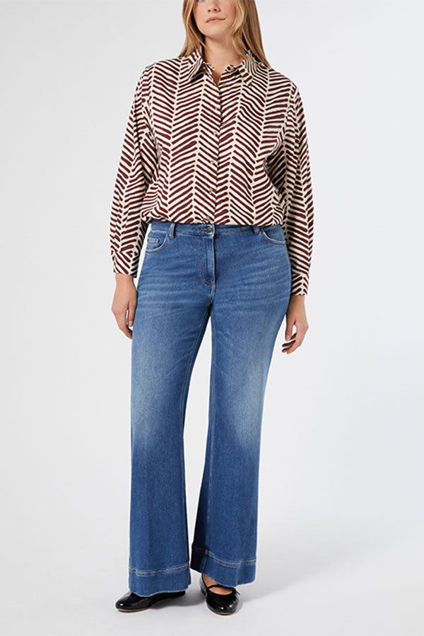 SIMPATIA NAVY FLARED COTTON DENIM JEANS