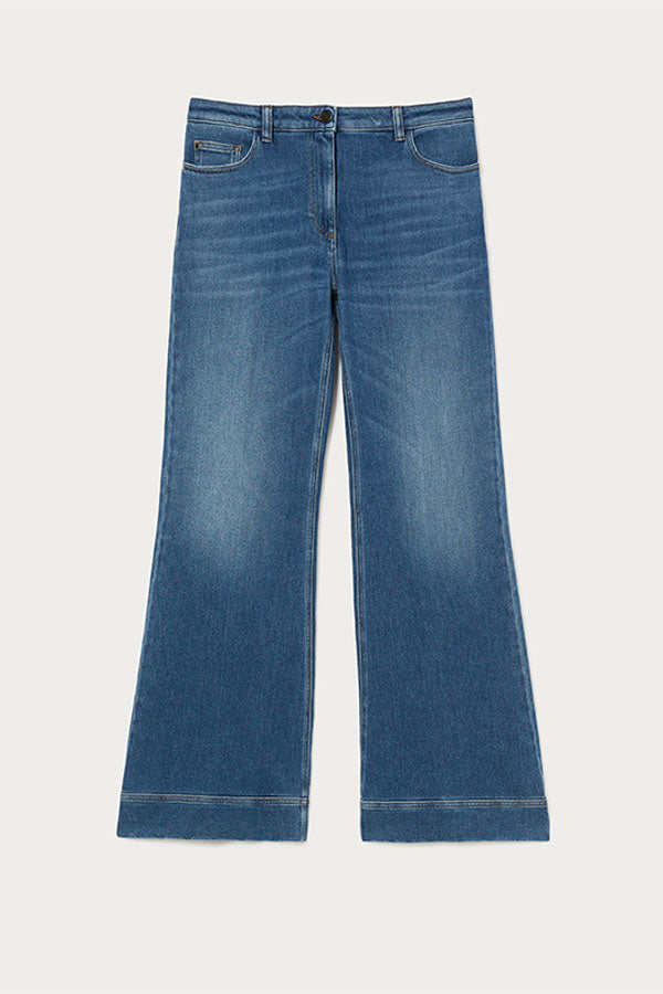 SIMPATIA NAVY FLARED COTTON DENIM JEANS