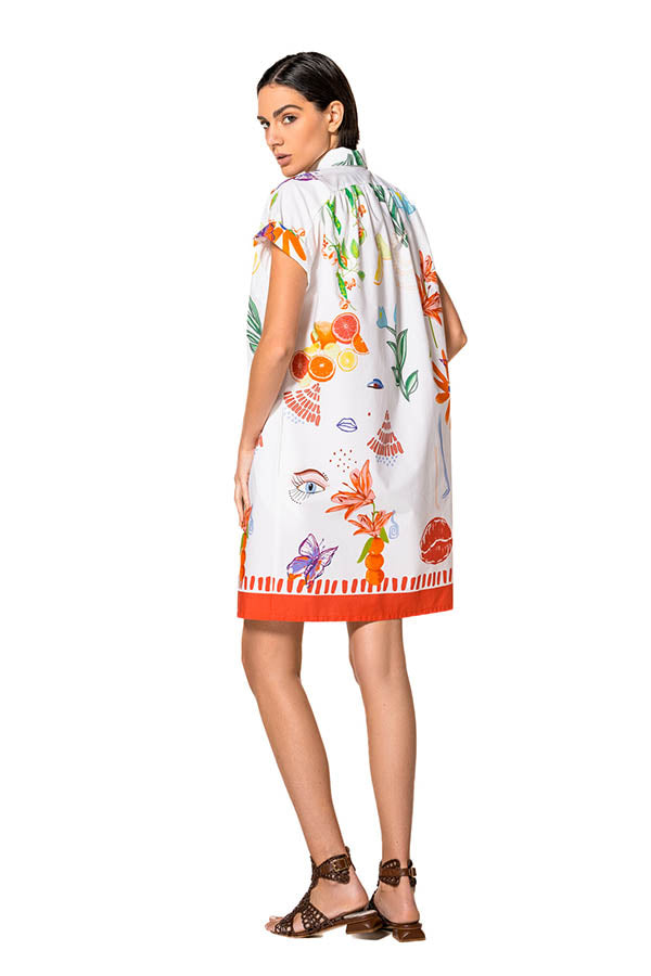 PRINTED POPLIN SHORT DRESS