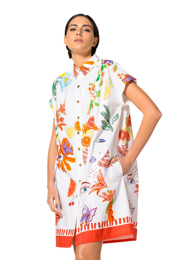 PRINTED POPLIN SHORT DRESS