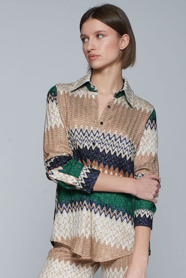 MAFALDA ZIGZAG LUREX JACQUARD KNIT SHIRT