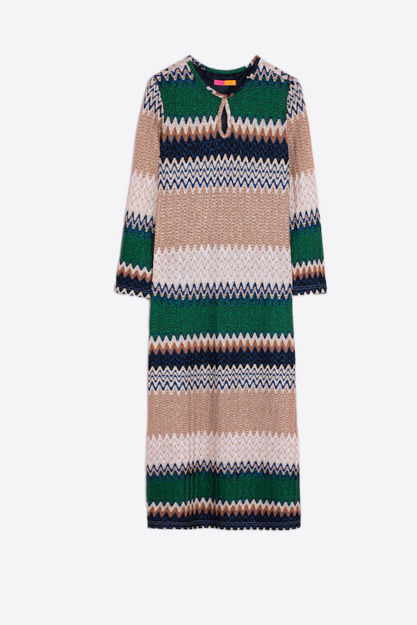 ELENA ZIGZAG LUREX JACQUARD KNIT DRESS