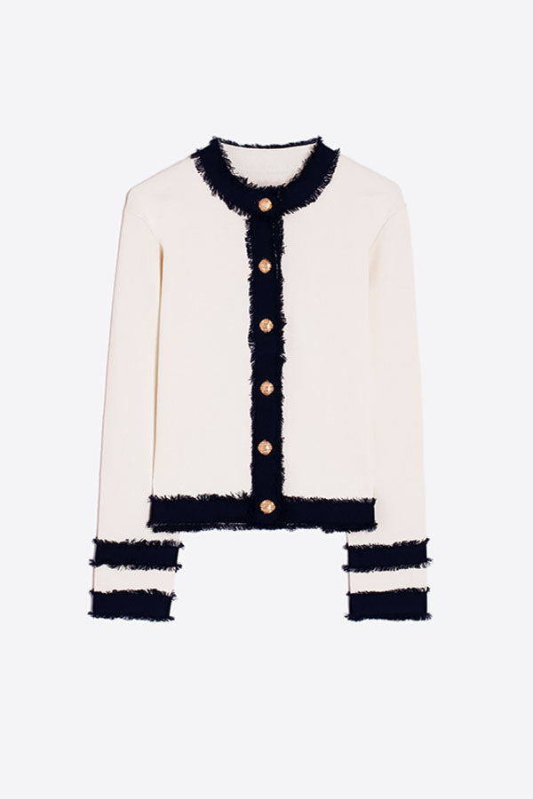 WHITE BICOLOR CARDIGAN