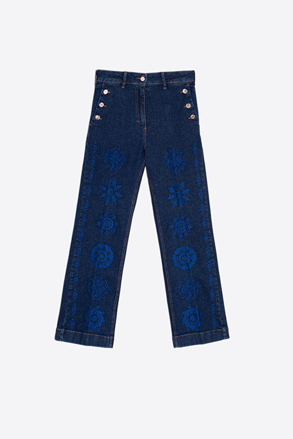 AMELIE EMBROIDERED BELL BOTTOM JEANS