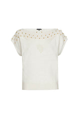 CREAM DECORATIVE STITCH SWEATER