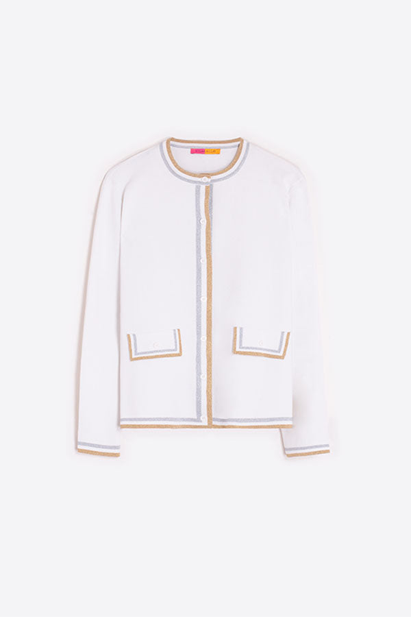 WHITE BICOLOR CARDIGAN