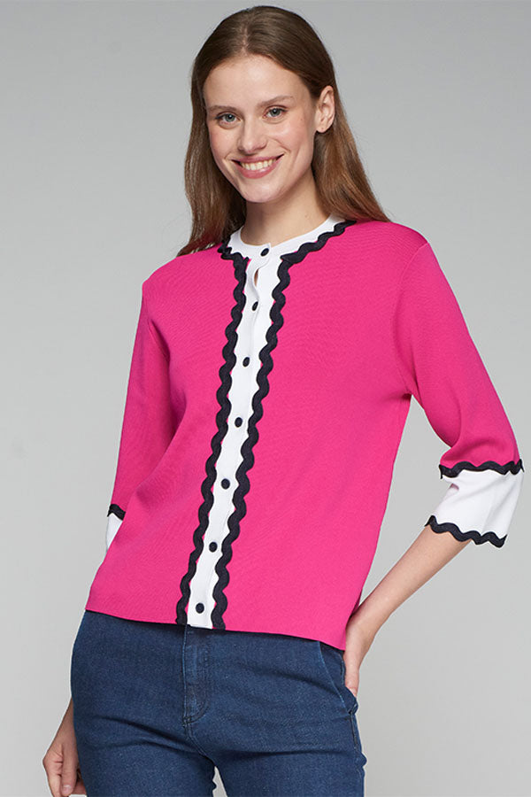 PINK RIC-RAC DETAIL CARDIGAN