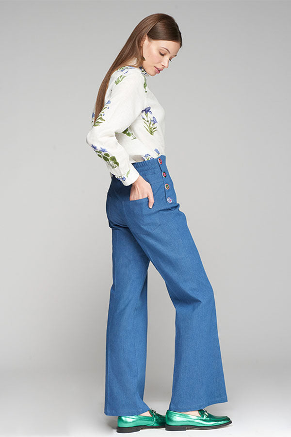 TEODORA DECORATIVE BUTTON LYOCEL TROUSERS