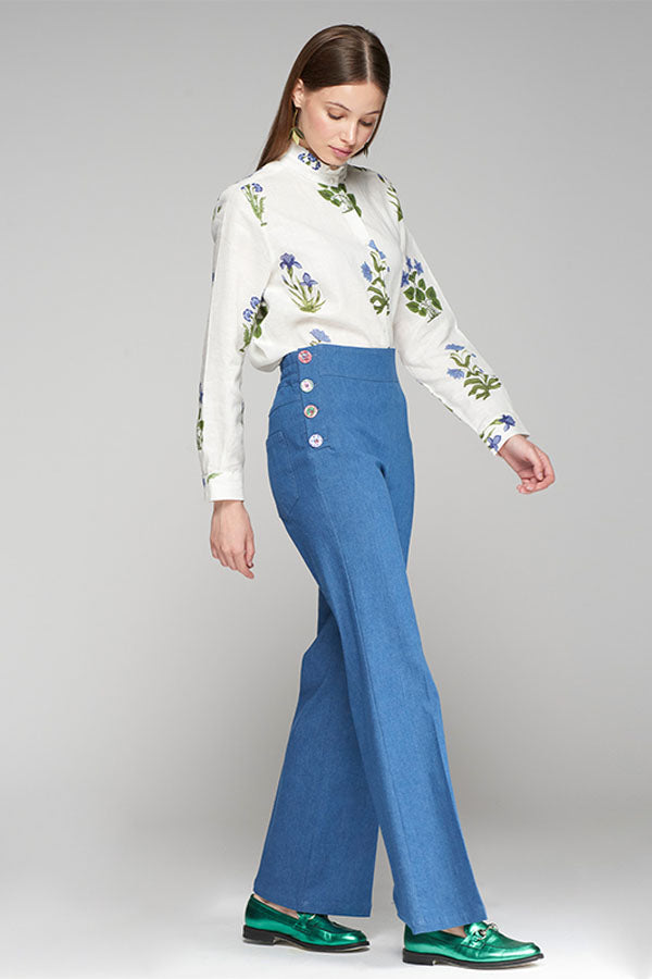 TEODORA DECORATIVE BUTTON LYOCEL TROUSERS