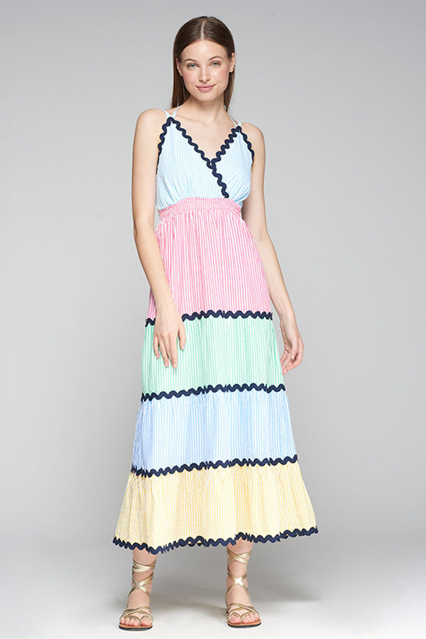 KALLY MULTICOLOR STRIPED RIC RAC SUNDRESS