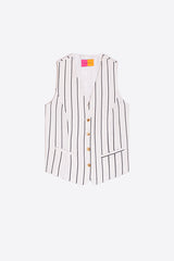 AGATA BLACK PINSTRIPE LINEN WAISTCOAT