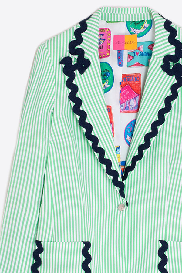 HILLARY GREEN STRIPED RIC-RAC BLAZER