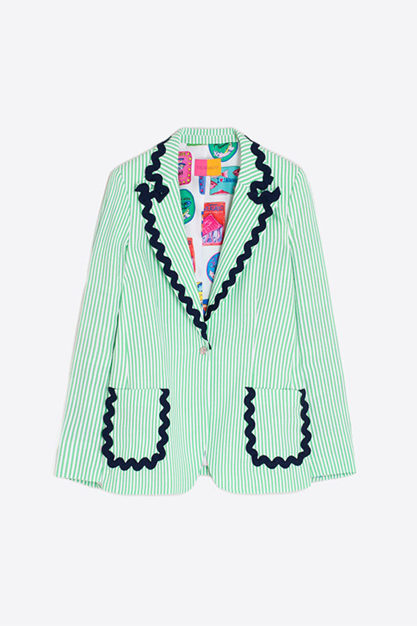 HILLARY GREEN STRIPED RIC-RAC BLAZER