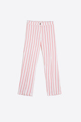 THAIS RED PINSTRIPE LINEN TROUSERS
