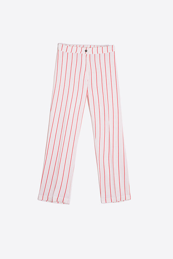 THAIS RED PINSTRIPE LINEN TROUSERS