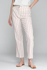 THAIS RED PINSTRIPE LINEN TROUSERS